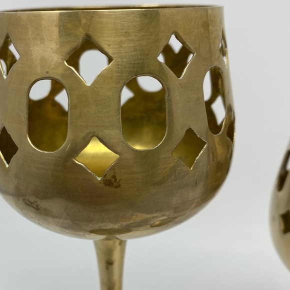 Set of 3 Vintage Mid Century Brass Cutout Footed Candle Holders - Picture 6 of 6